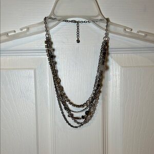 LOFT Layered Gunmetal and Silver Multi-Strand Necklace